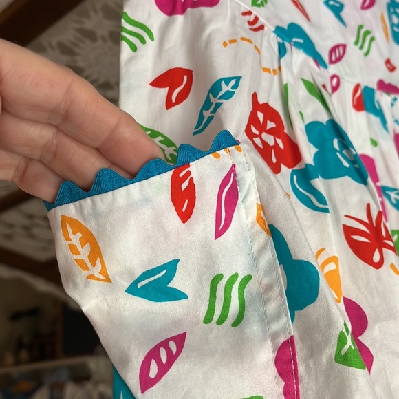 Fun cotton jumpsuit sleeveless floral pockets -4T-made in USA - Picture 4 of 5